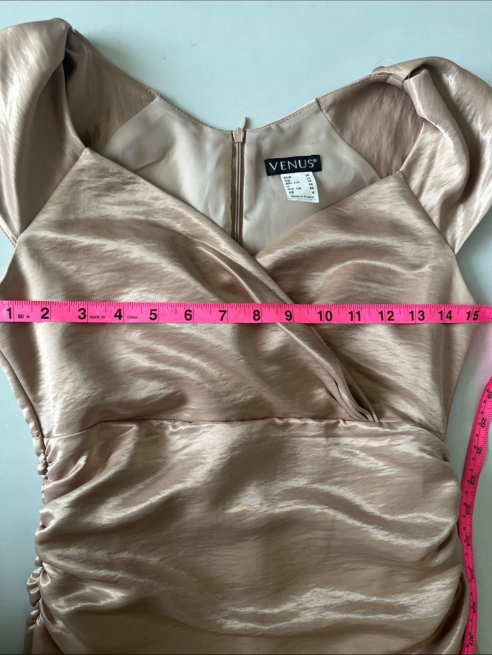 VENUS Satin Blush V-Neck Midi Dress - Picture 9 of 11